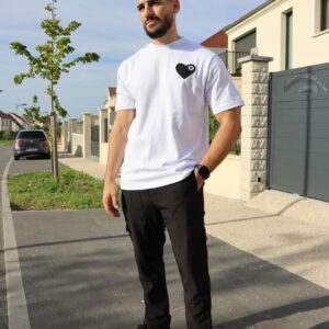 T-shirt Blanc Cœur Noir homme streetwear