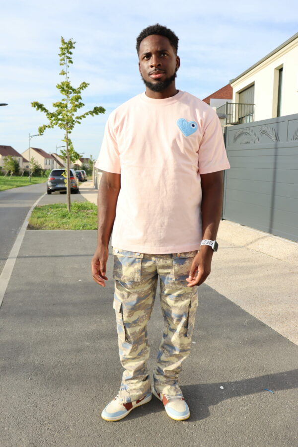 T-shirt Rose Clair Cœur Bleu homme vetement haut streetwear