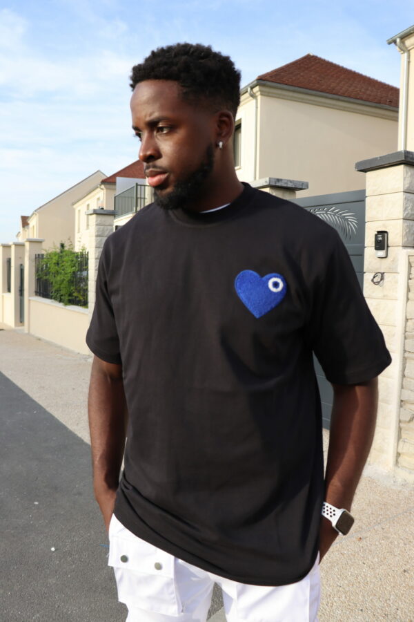 T-shirt Noir Cœur Bleu homme streetwear vetement haut